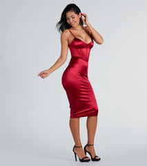 Chantel Formal Satin Corset Lace-Up Midi Dress
