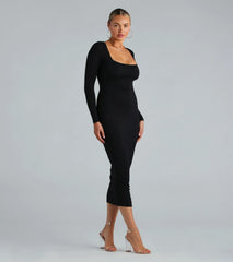 Smooth Silhouette Long Sleeve Bodycon Maxi Dress