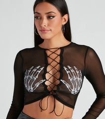 Sultry Skeleton Lace-Up Crop Top