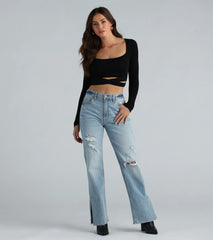 Give Me Looks Scoop Neck Wrap Tie Sweater Top