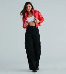Always Slick Faux Leather Puffer Jacket