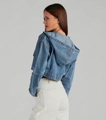 Laid Back Cool Denim Crop Hoodie