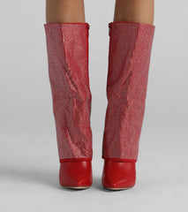 Bling Babe Rhinestone Foldover Stiletto Boots