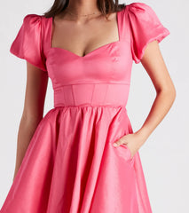 Bri Taffeta Puff Sleeve Party Dress