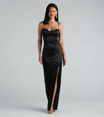 Cassandra Formal Satin Lace Sweetheart Long Dress