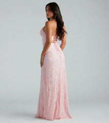 Kleo Formal Sequin Rose Lace-Up Mermaid Dress