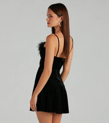 Diva Heart Marabou Velvet Skater Dress
