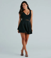 Give Me A Twirl Crepe Mesh Waist Skater Dress