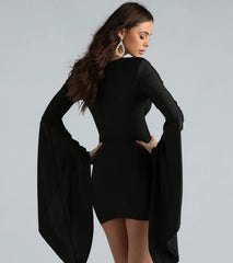 Dramatic Pause V-Neck Bell Sleeve Mini Dress