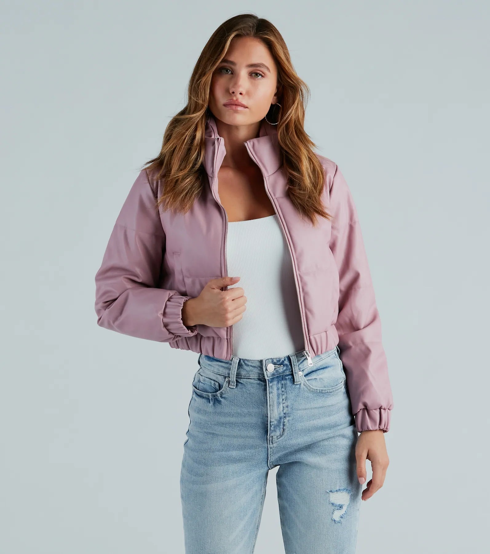 Always Slick Faux Leather Puffer Jacket