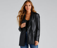 Trendy Oversized Faux Leather Blazer