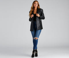 Trendy Oversized Faux Leather Blazer