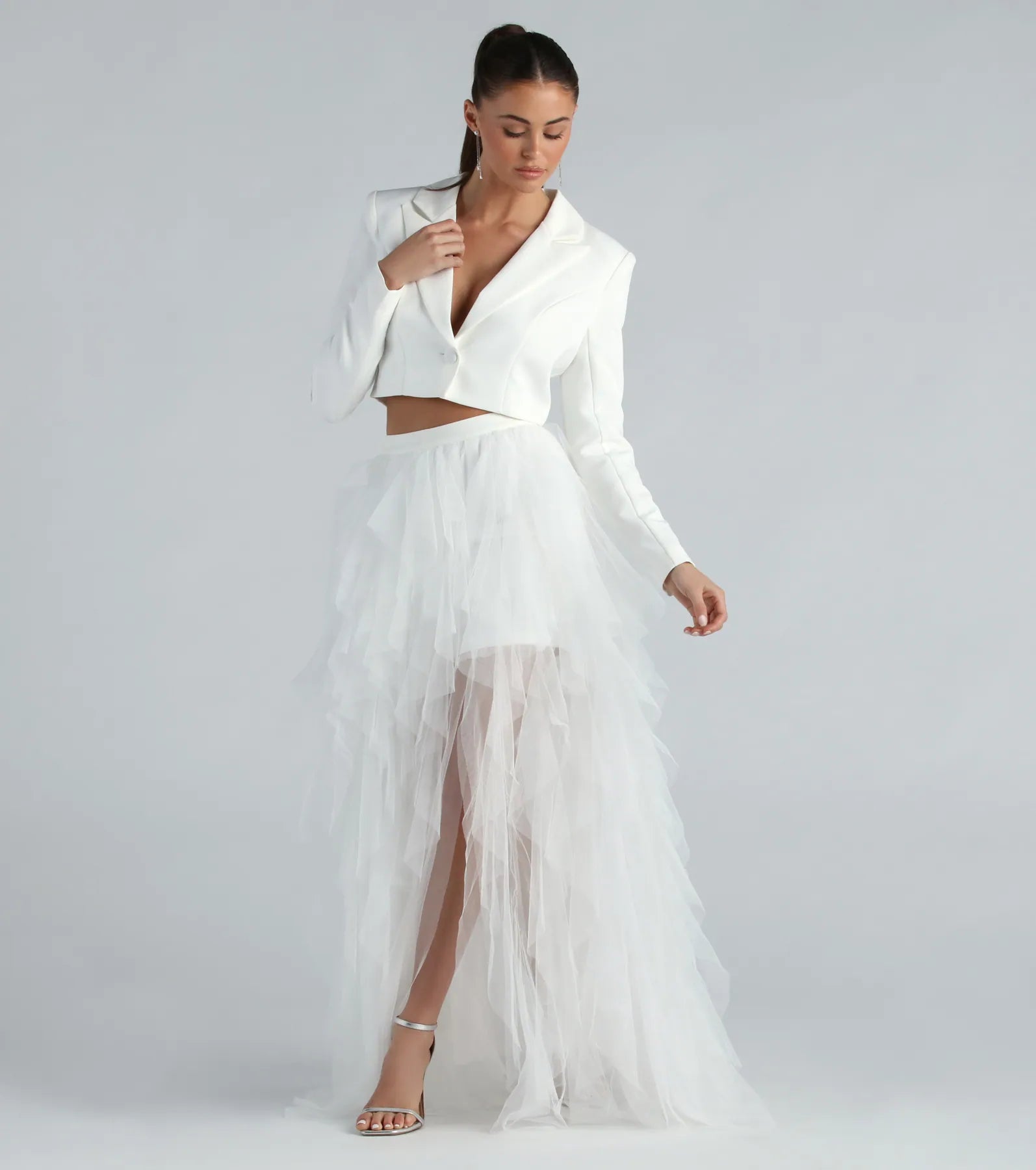 Korrie Formal High-Rise Tulle Slit Maxi Skirt