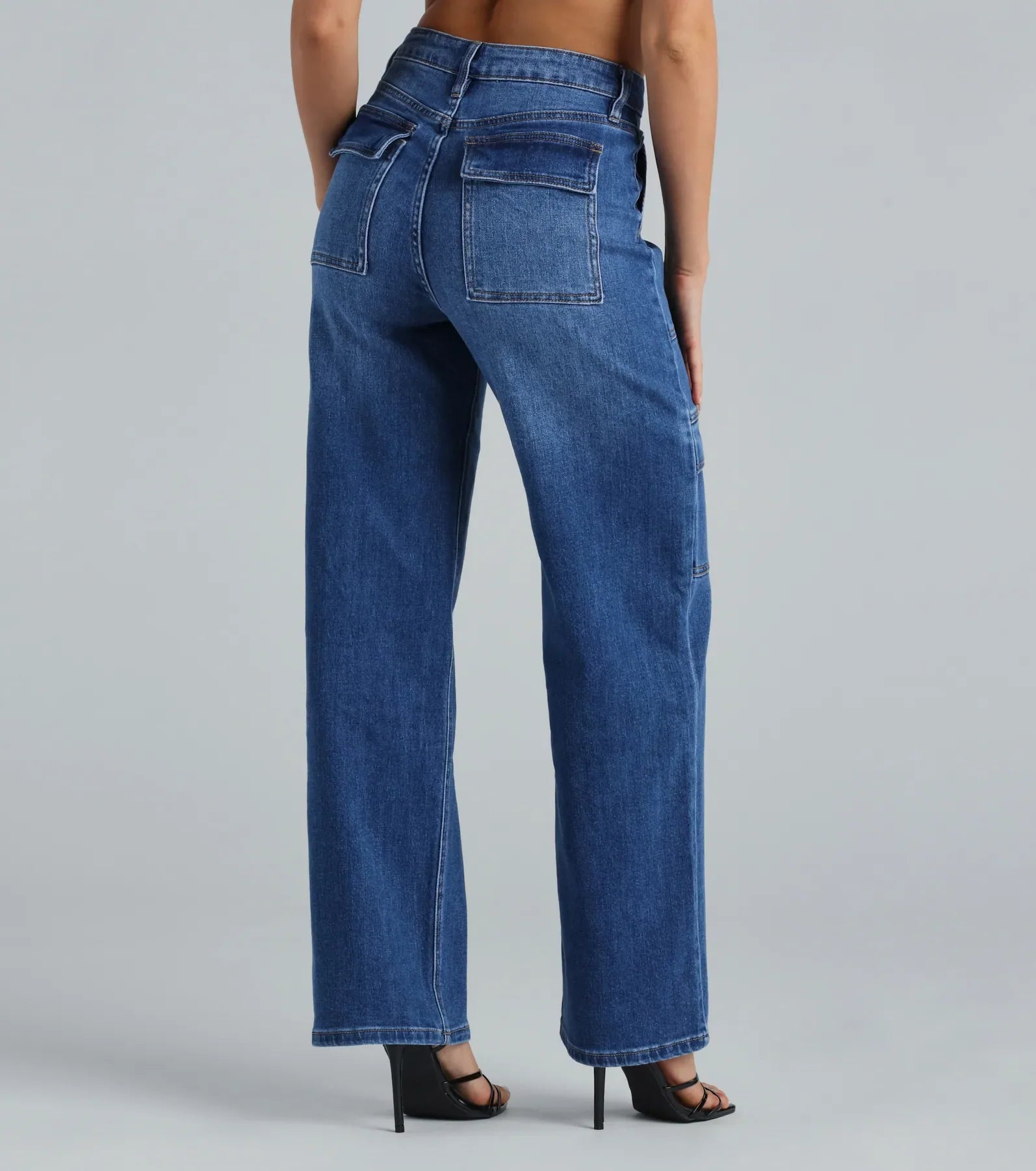 Trish Mid-Rise Cargo Wide-Leg Jeans By Windsor Denim