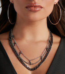 Chic Edge Layered Cross Chain Necklace Set