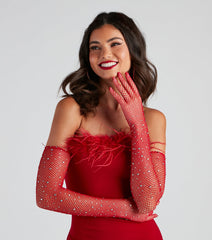 Glam Sparkle Rhinestone Fishnet Gloves