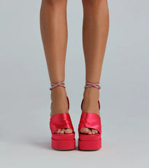 RSVP Yes Satin Platform Rhinestone Trim Heels
