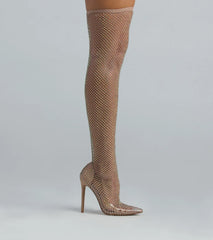 New Heights Fishnet Rhinestone Over-The-Knee Boots
