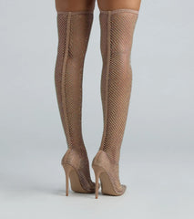New Heights Fishnet Rhinestone Over-The-Knee Boots
