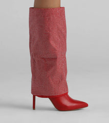 Bling Babe Rhinestone Foldover Stiletto Boots