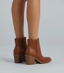 Stylish Staple Faux Leather Block Heel Booties